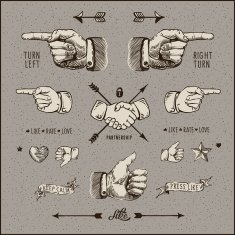 Social network design elements vintage gravure style