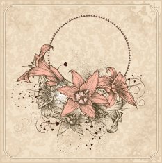 Vintage frame with blooming lilies and heart