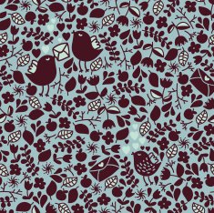 Romantic seamless pattern with birds hearts and flora N2