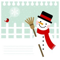 Snowman and cardinal bird background cold & snow in winter N2