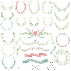 Vector set of laurels banners and floral elements