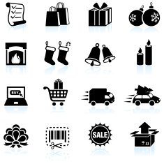 Christmas Holiday Shopping black & white vector icon set N2