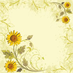 flowers ornament on yellow grunge background (camomiles) N2