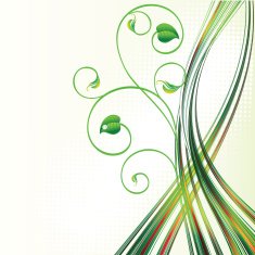 Abstract green wave with leaves N2