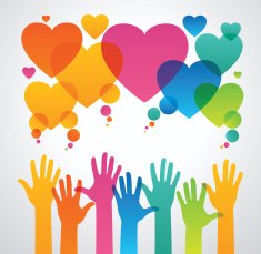 human palm with heart icons