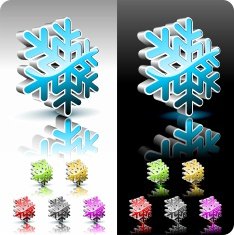 Shiny 3d snowflake symbol set
