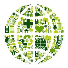 Earth Globe symbol with environmental icons