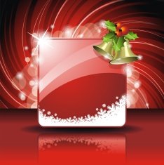 Christmas illustration with holly and bells on red background N2