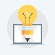 Light bulb pen flat style colorful vector icon