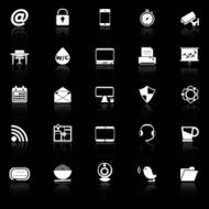 Internet cafe icons with reflect on black background