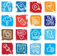 Sharing and social media grunge block icon set N2