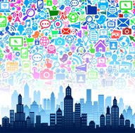 City Buildings on Modern Tech & Communication Background N4