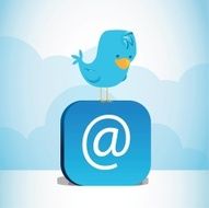 Blue bird perched on blue symbol