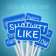 Set of Social Media Network Road Signs Like Share Follow