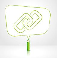 Green Pencil Drawing Digital Link Icon in Rectangular Speech Bal N2