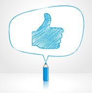 Blue Pencil Drawing Like Icon in Irregular shaped Speech Balloon N2