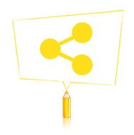 Yellow Pencil Drawing Share Icon in Skewed Rectangular Speech Balloon N2