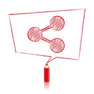 Red Pencil Drawing Share Icon in Skewed Rectangular Speech Balloon N2
