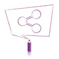 Purple Pencil Drawing Share Icon in Skewed Rectangular Speech Balloon N2