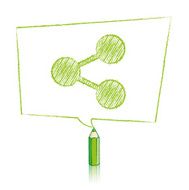 Green Pencil Drawing Share Icon in Skewed Rectangular Speech Balloon N2