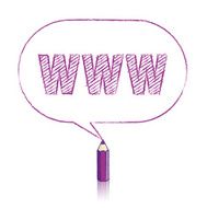 Purple Pencil Drawing WWW in Rounded Oblong Speech Balloon N2