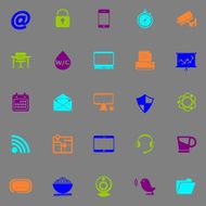 Internet cafe icons fluorescent color on gray background