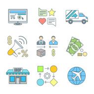 various colored outline business distribution marketing process N2