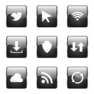 Web Internet Social Square Vector Black Button Icon Design Set N4