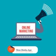 Laptop with a megaphone promoting online marketing