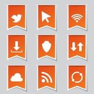 Web Internet Social Label Vector Orange Icon Design Set