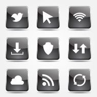 Web Internet Social Square Vector Black Button Icon Design Set N6