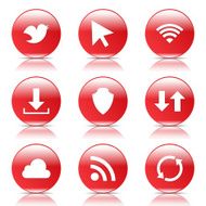 Web Internet Social Red Vector Button Icon Design Set N5