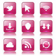 Web Internet Social Square Vector Pink Icon Design Set N8