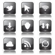 Web Internet Social Square Vector Black Button Icon Design Set N7