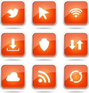 Web Internet Social Square Vector Orange Icon Design Set N8
