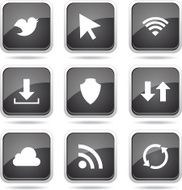 Web Internet Social Square Vector Black Button Icon Design Set N8
