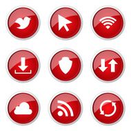 Web Internet Social Red Vector Button Icon Design Set N8