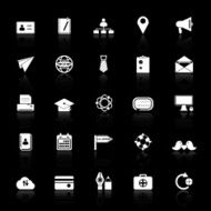 Contact connection icons with reflect on black background