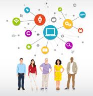 Vector of Diverse People with Social Media Symbols