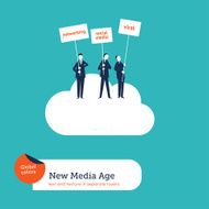 Businessmen on a cloud with banners