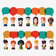 Set of social people icons with colorful dialog speech bubbles N2