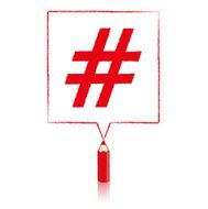 Red Pencil Drawing Hashtag in Square Speech Balloon N2
