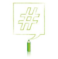 Green Pencil Drawing Hashtag in Square Speech Balloon N2