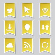 Web Internet Social Label Vector Yellow Icon Design Set