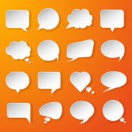 Modern paper speech bubbles set on orange background