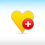 Yellow heart sign plus icon circle web internet button