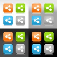 Share sign orange green blue gray glossy rounded square button