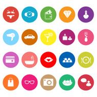 Lady related item flat icons on white background