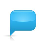 Blue speech bubble sign glossy icon rectangle pictogram white background