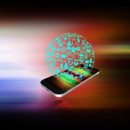 Social media with Mobile Phone on Abstract background